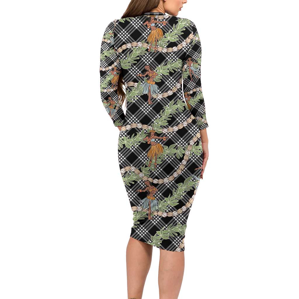 Sable Palaka Hula Girls Seamless Hawaii Aloha Family Matching Long Sleeve Bodycon Dress and Hawaiian Shirt - Polynesian Pride