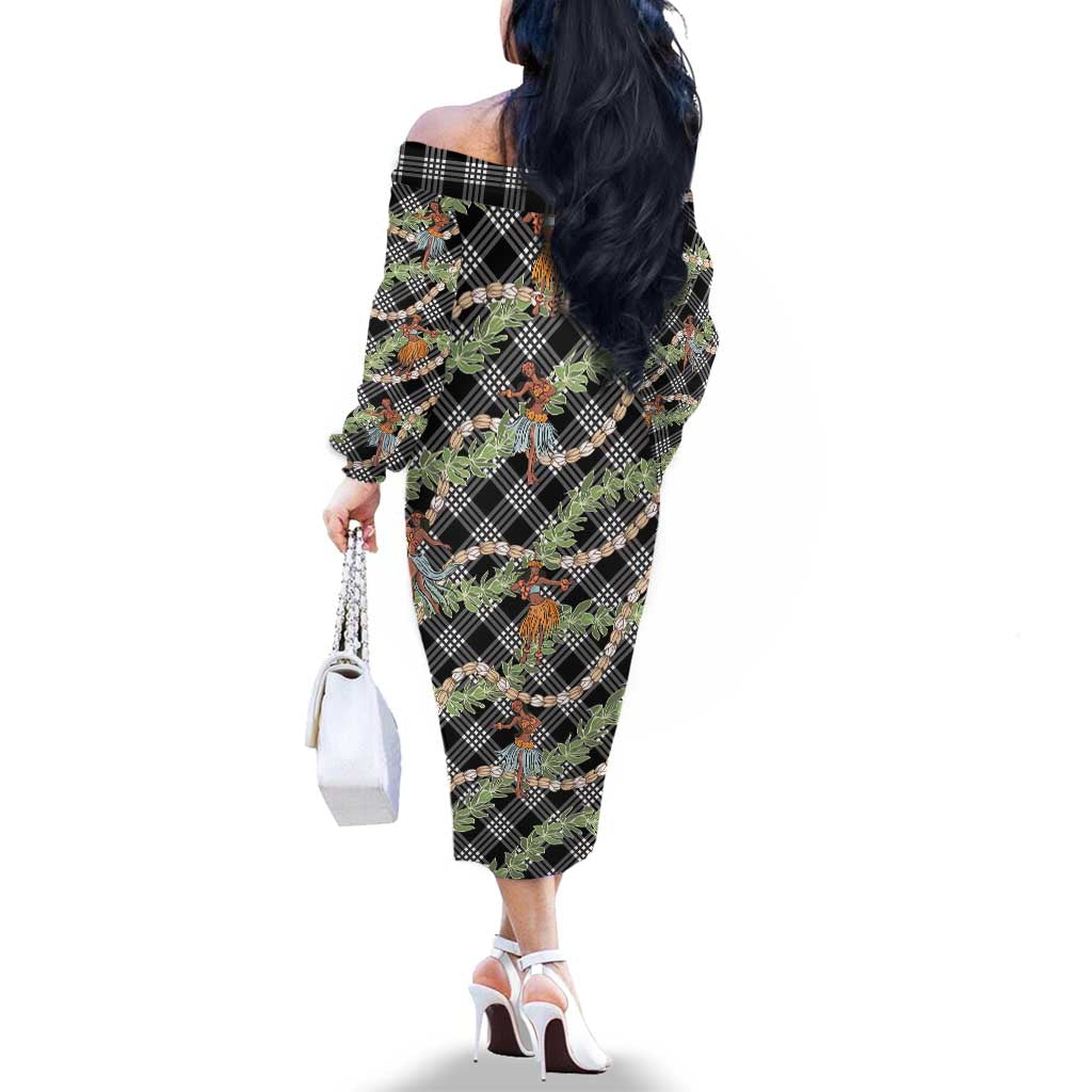 Sable Palaka Hula Girls Seamless Hawaii Aloha Family Matching Off The Shoulder Long Sleeve Dress and Hawaiian Shirt - Polynesian Pride
