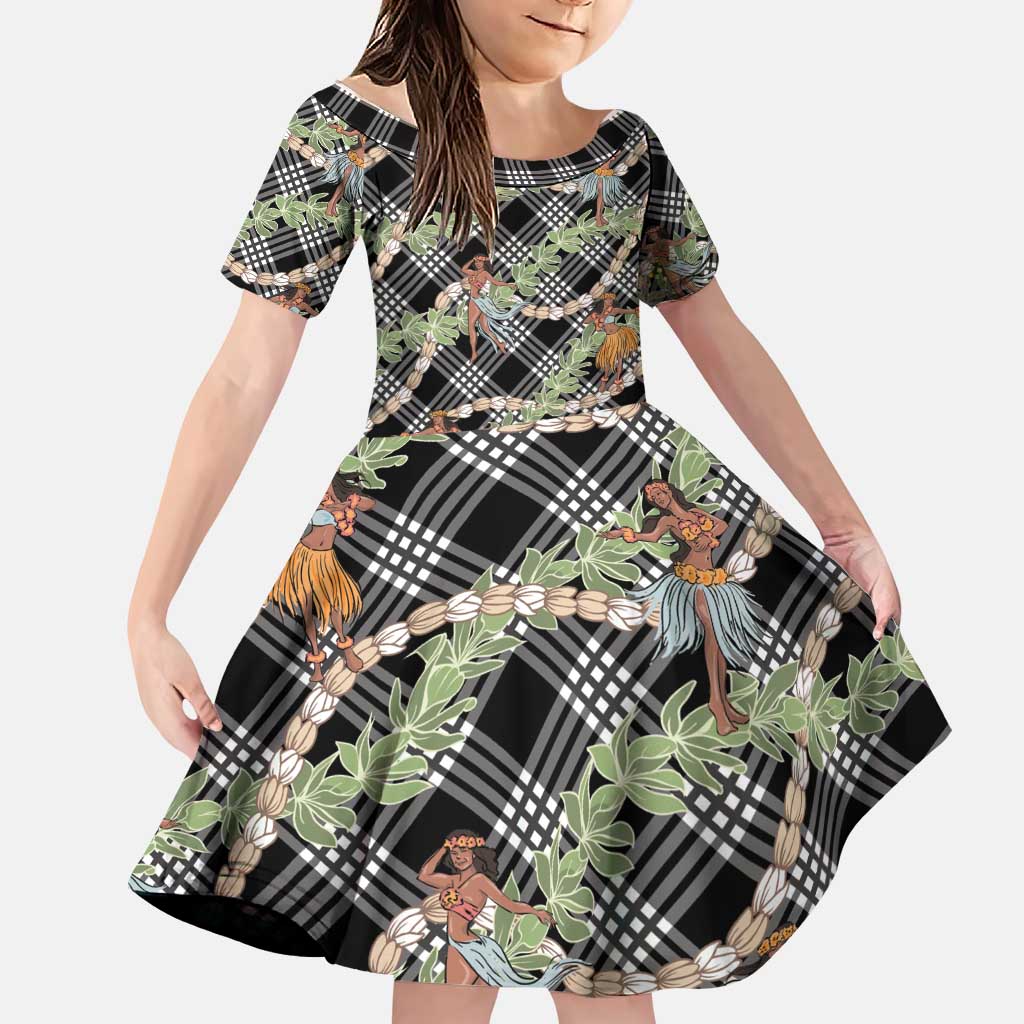 Sable Palaka Hula Girls Seamless Hawaii Aloha Family Matching Off Shoulder Maxi Dress and Hawaiian Shirt LT7 Daughter's Dress Black - Polynesian Pride