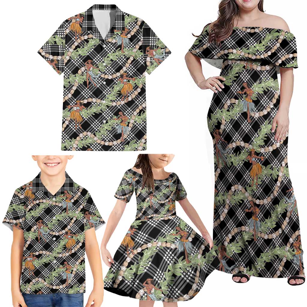 Sable Palaka Hula Girls Seamless Hawaii Aloha Family Matching Off Shoulder Maxi Dress and Hawaiian Shirt LT7 - Polynesian Pride