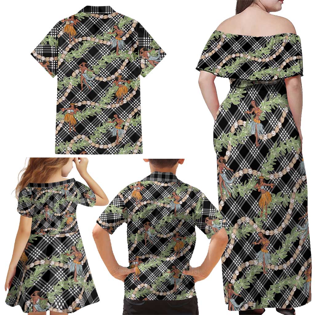 Sable Palaka Hula Girls Seamless Hawaii Aloha Family Matching Off Shoulder Maxi Dress and Hawaiian Shirt LT7 - Polynesian Pride