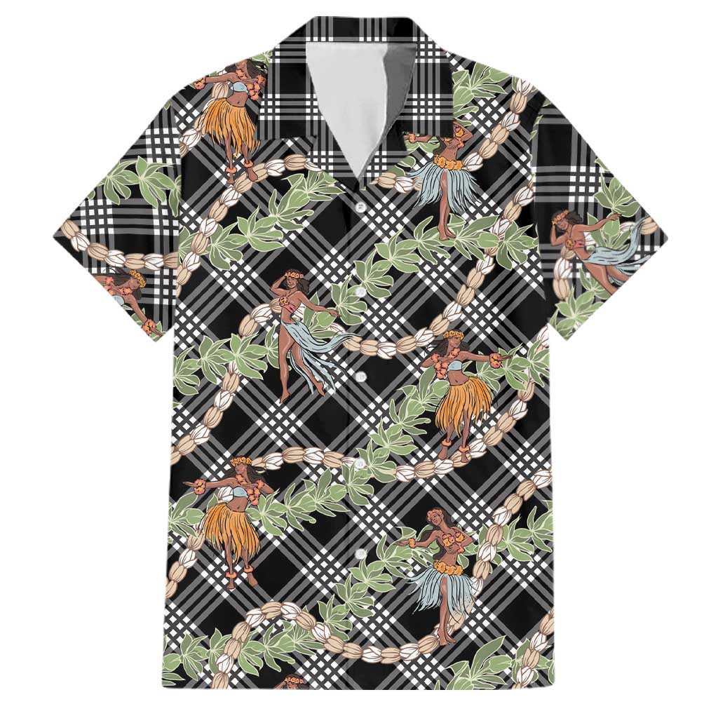Sable Palaka Hula Girls Seamless Hawaii Aloha Family Matching Off Shoulder Maxi Dress and Hawaiian Shirt LT7 Dad's Shirt - Short Sleeve Black - Polynesian Pride