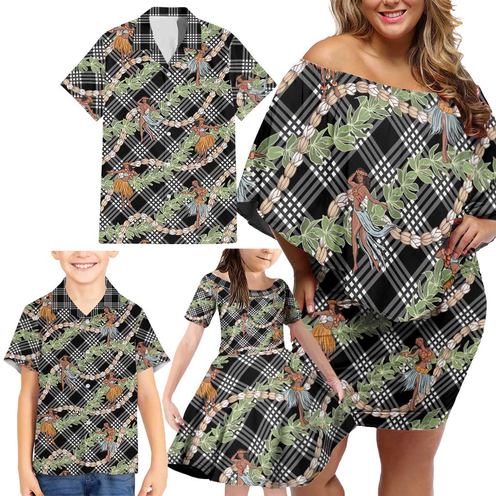 Sable Palaka Hula Girls Seamless Hawaii Aloha Family Matching Off Shoulder Short Dress and Hawaiian Shirt - Polynesian Pride