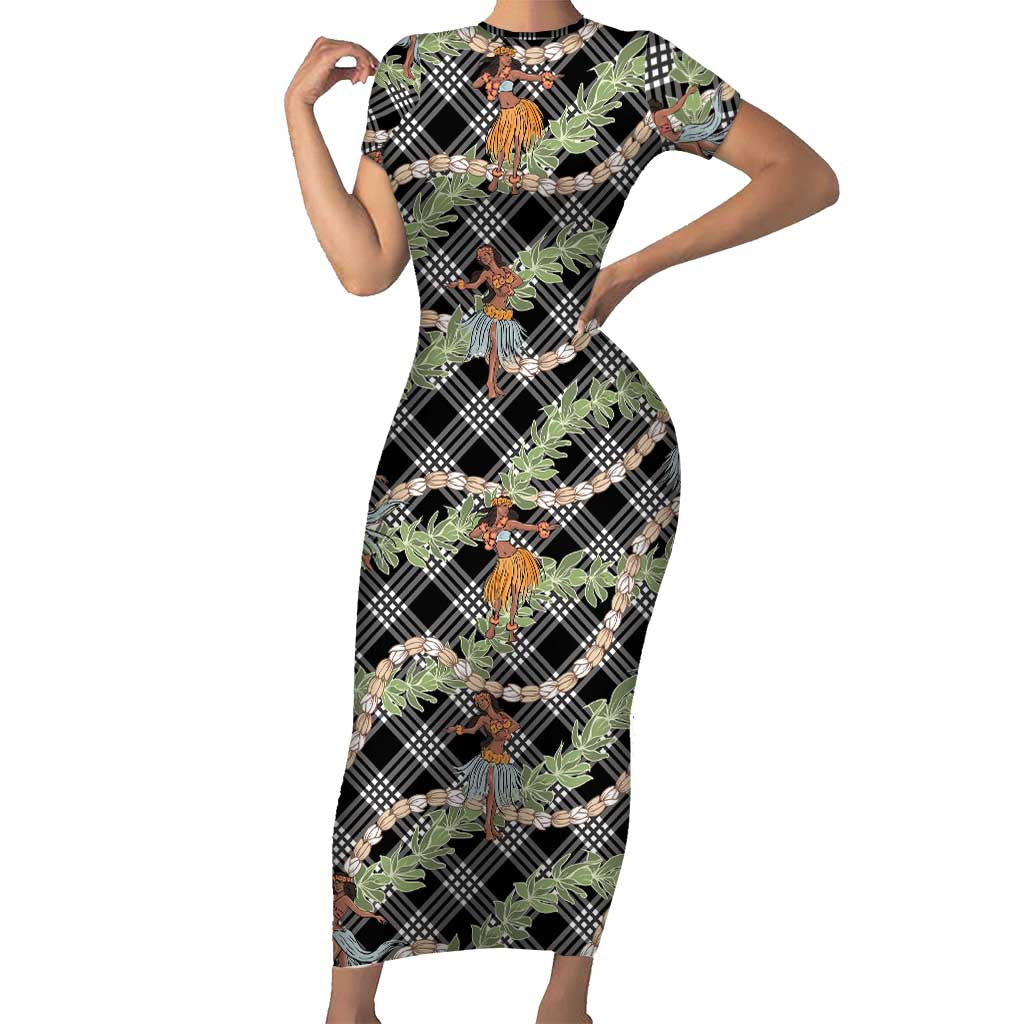 Sable Palaka Hula Girls Seamless Hawaii Aloha Family Matching Short Sleeve Bodycon Dress and Hawaiian Shirt - Polynesian Pride