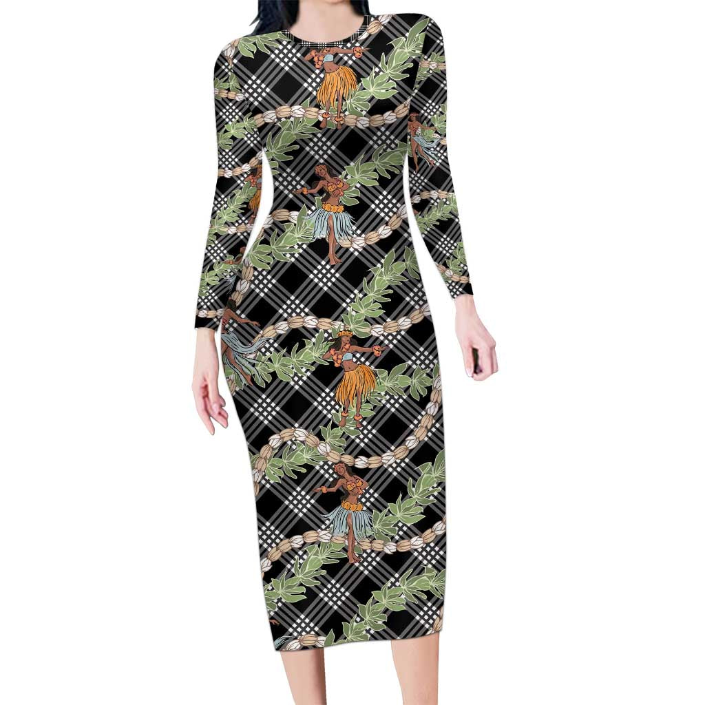 Sable Palaka Hula Girls Seamless Hawaii Aloha Long Sleeve Bodycon Dress - Polynesian Pride