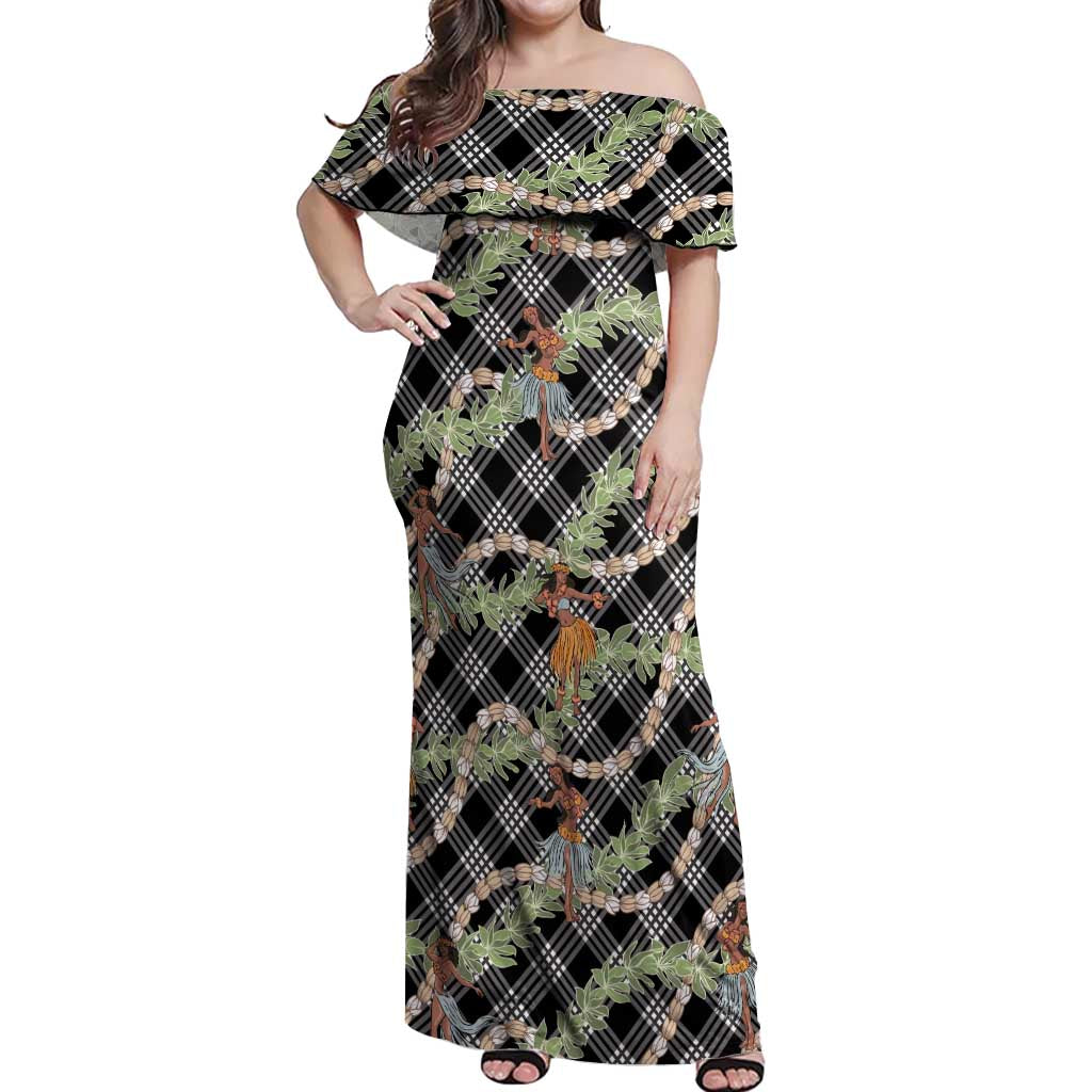 Sable Palaka Hula Girls Seamless Hawaii Aloha Off Shoulder Maxi Dress LT7 Women Black - Polynesian Pride