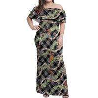 Sable Palaka Hula Girls Seamless Hawaii Aloha Off Shoulder Maxi Dress LT7 Women Black - Polynesian Pride