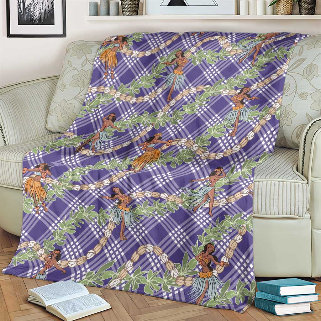 Lavender Palaka Hula Girls Seamless Hawaii Aloha Blanket - Polynesian Pride