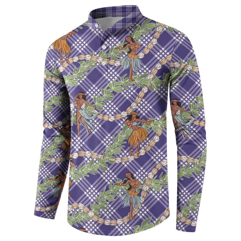 Lavender Palaka Hula Girls Seamless Hawaii Aloha Button Sweatshirt - Polynesian Pride