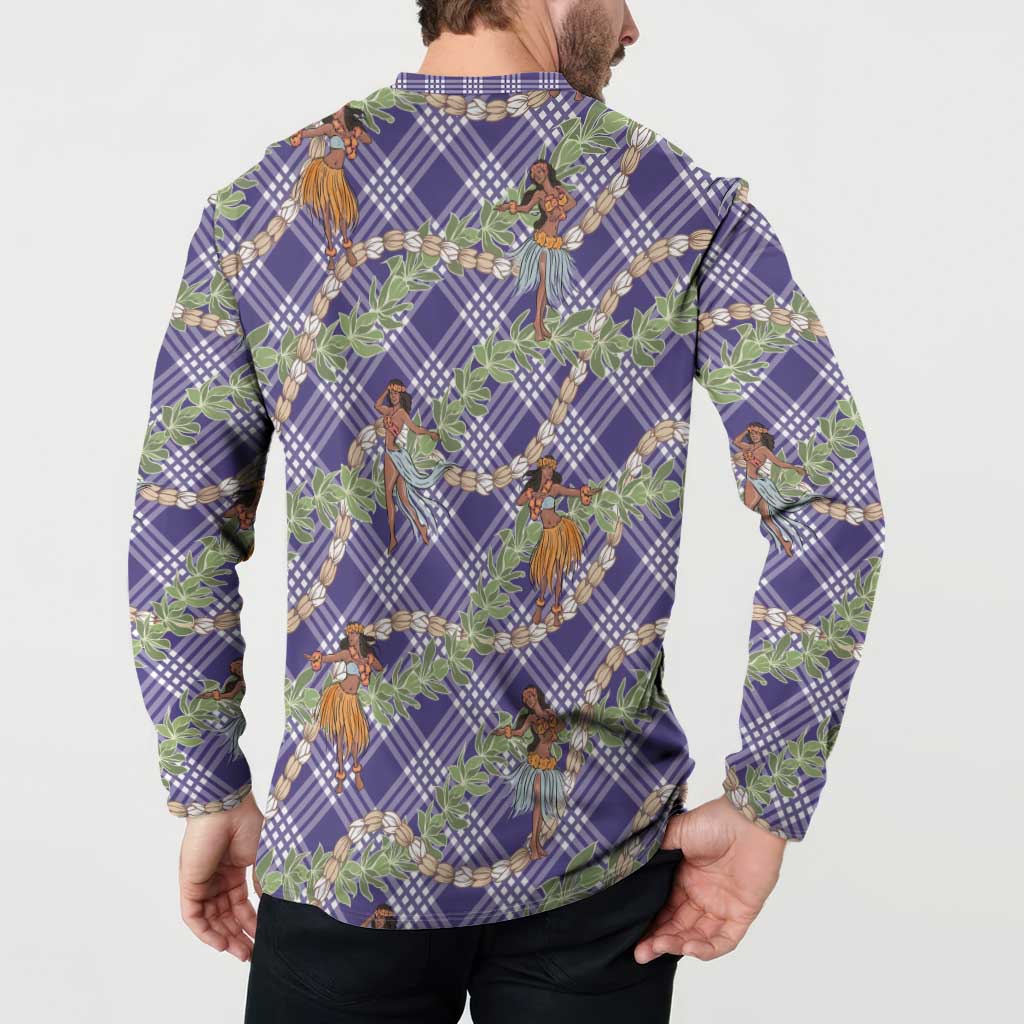 Lavender Palaka Hula Girls Seamless Hawaii Aloha Button Sweatshirt - Polynesian Pride