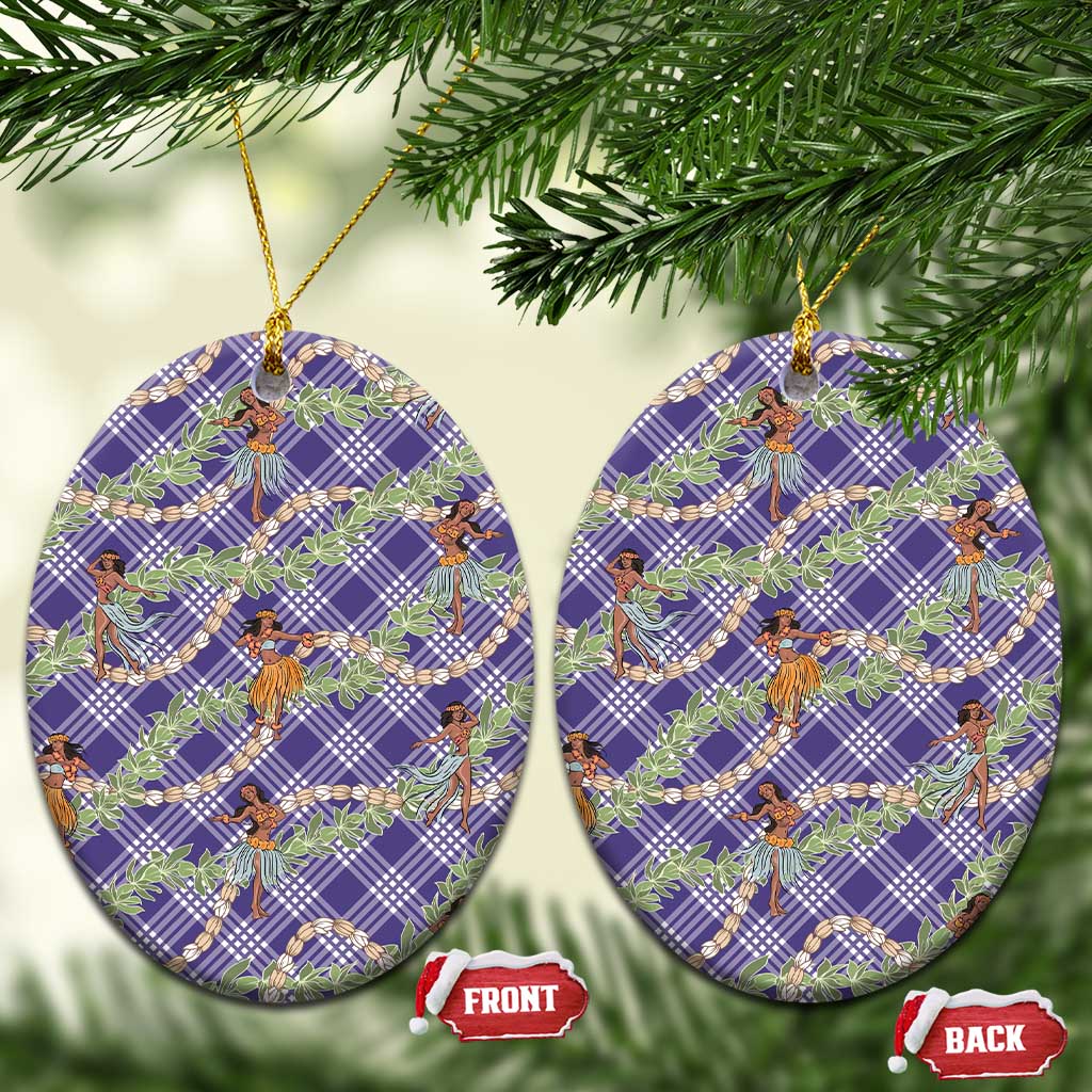 Lavender Palaka Hula Girls Seamless Hawaii Aloha Ceramic Ornament - Polynesian Pride