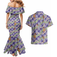 Lavender Palaka Hula Girls Seamless Hawaii Aloha Couples Matching Mermaid Dress and Hawaiian Shirt - Polynesian Pride