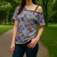 Lavender Palaka Hula Girls Seamless Hawaii Aloha Cross Shoulder Shirt - Polynesian Pride