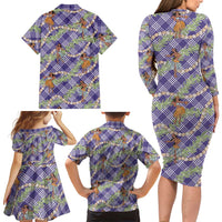 Lavender Palaka Hula Girls Seamless Hawaii Aloha Family Matching Long Sleeve Bodycon Dress and Hawaiian Shirt - Polynesian Pride