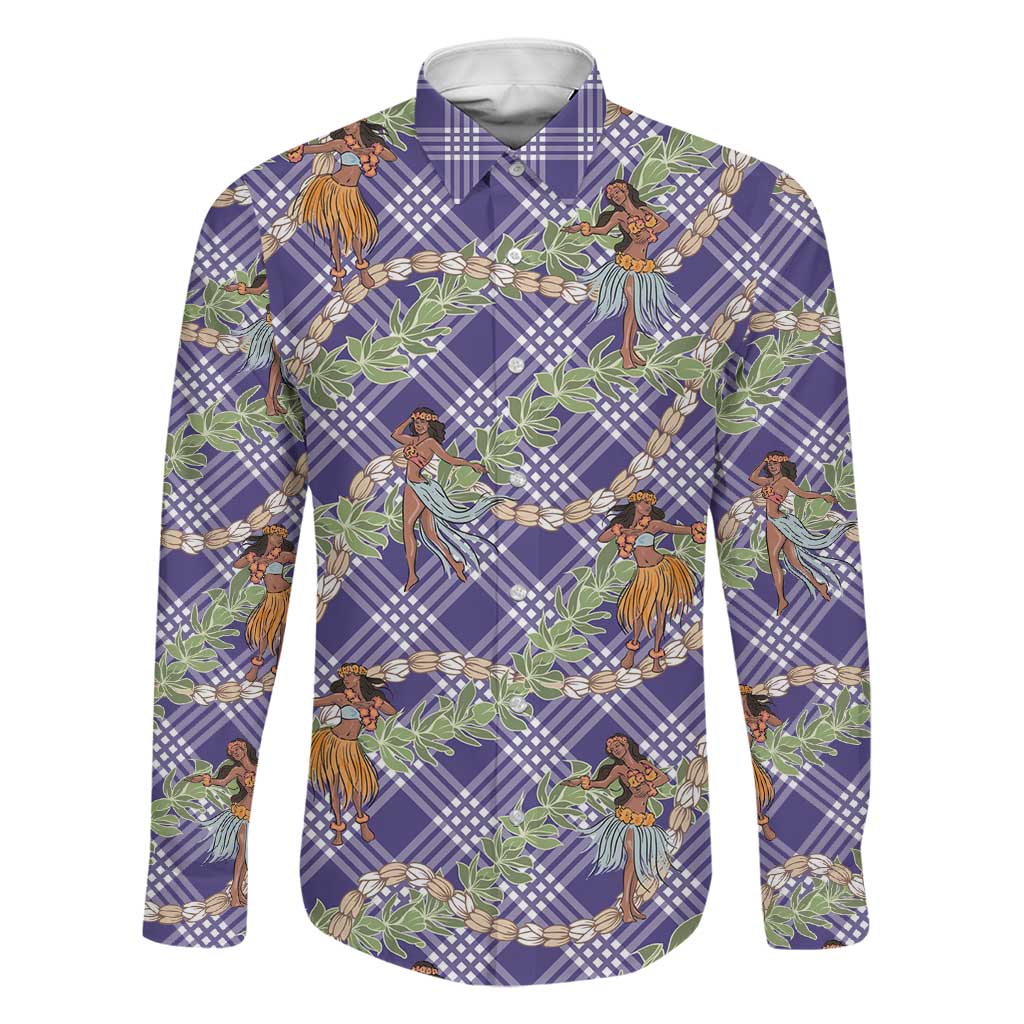 Lavender Palaka Hula Girls Seamless Hawaii Aloha Family Matching Long Sleeve Bodycon Dress and Hawaiian Shirt - Polynesian Pride