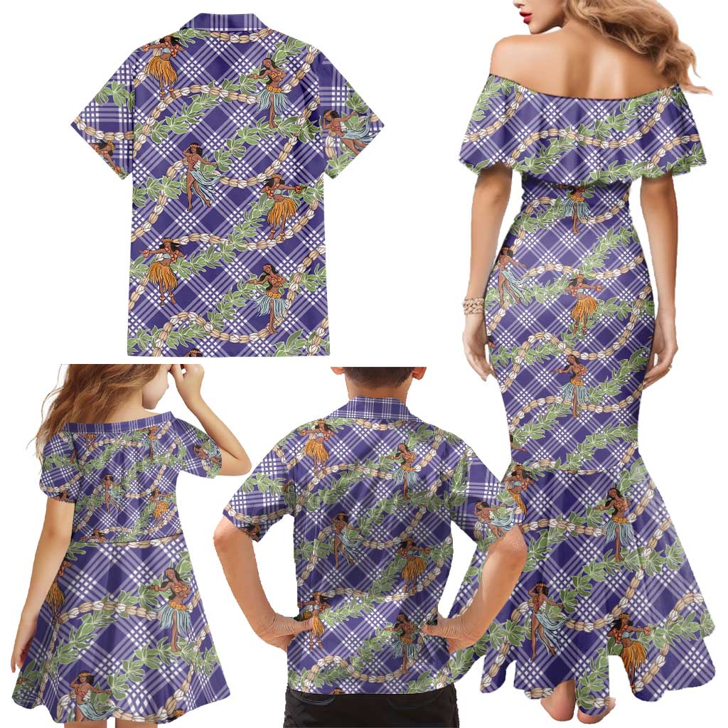 Lavender Palaka Hula Girls Seamless Hawaii Aloha Family Matching Mermaid Dress and Hawaiian Shirt - Polynesian Pride