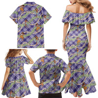 Lavender Palaka Hula Girls Seamless Hawaii Aloha Family Matching Mermaid Dress and Hawaiian Shirt - Polynesian Pride