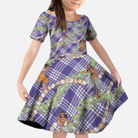 Lavender Palaka Hula Girls Seamless Hawaii Aloha Family Matching Off Shoulder Maxi Dress and Hawaiian Shirt - Polynesian Pride