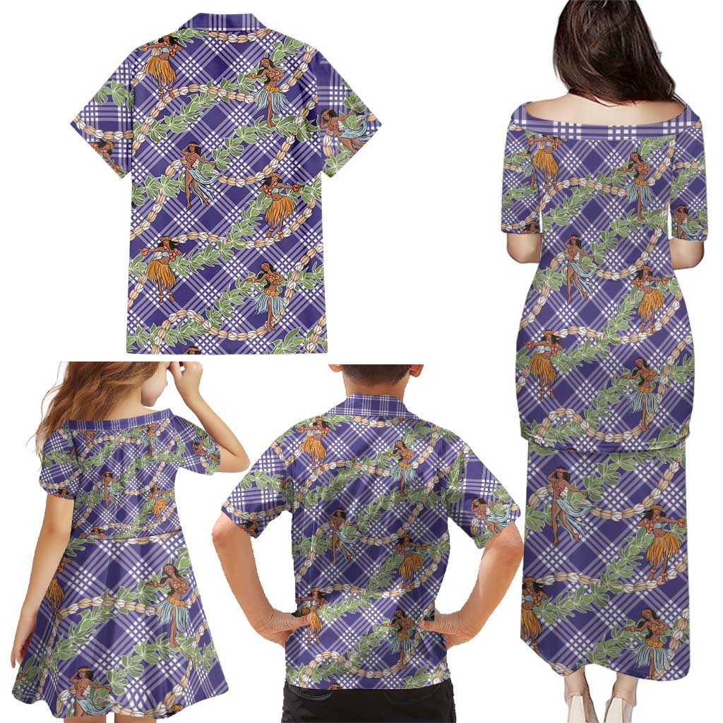 Lavender Palaka Hula Girls Seamless Hawaii Aloha Family Matching Puletasi and Hawaiian Shirt - Polynesian Pride