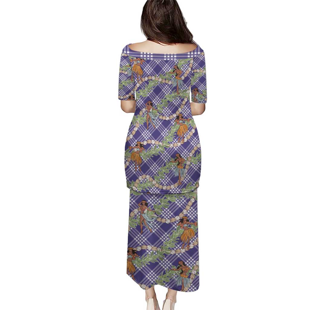 Lavender Palaka Hula Girls Seamless Hawaii Aloha Family Matching Puletasi and Hawaiian Shirt - Polynesian Pride