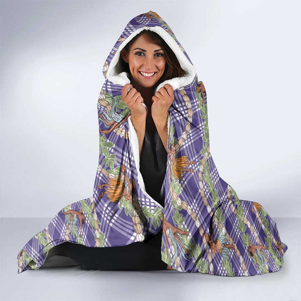 Lavender Palaka Hula Girls Seamless Hawaii Aloha Hooded Blanket LT7 - Polynesian Pride