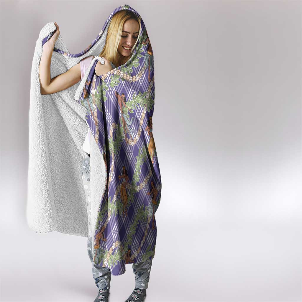 Lavender Palaka Hula Girls Seamless Hawaii Aloha Hooded Blanket LT7 - Polynesian Pride