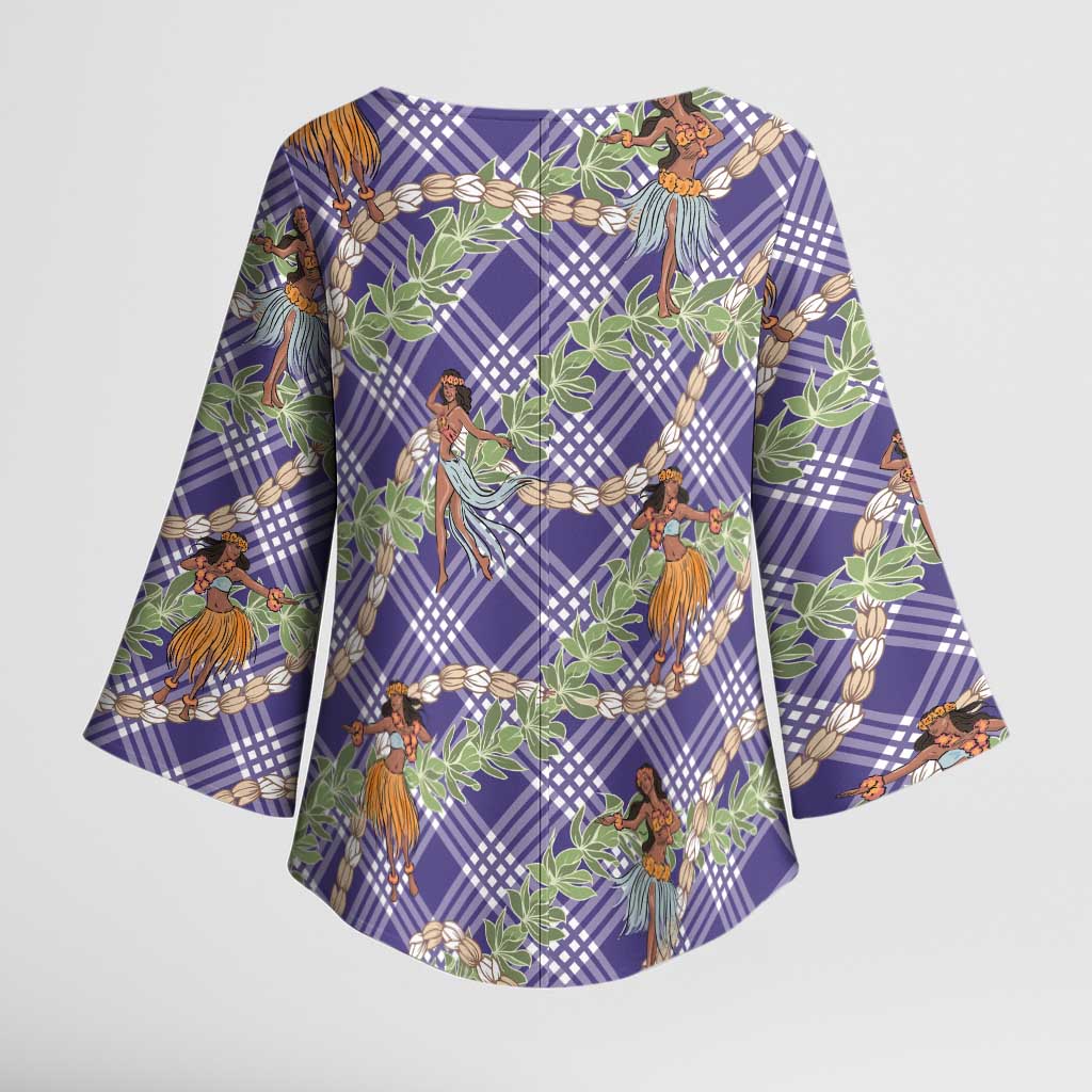 Lavender Palaka Hula Girls Seamless Hawaii Aloha Kimono Sleeve Blouse LT7 - Polynesian Pride