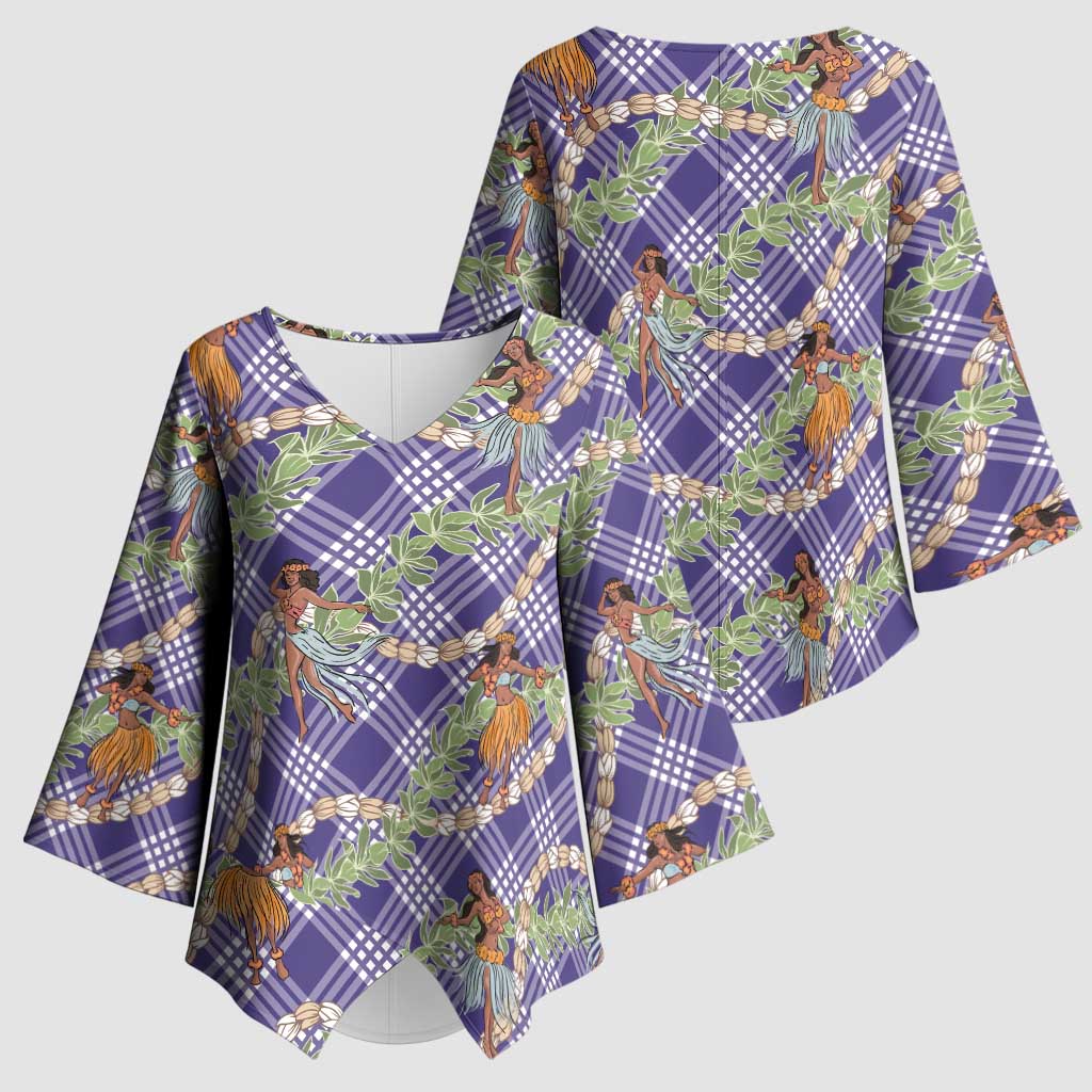 Lavender Palaka Hula Girls Seamless Hawaii Aloha Kimono Sleeve Blouse LT7 - Polynesian Pride