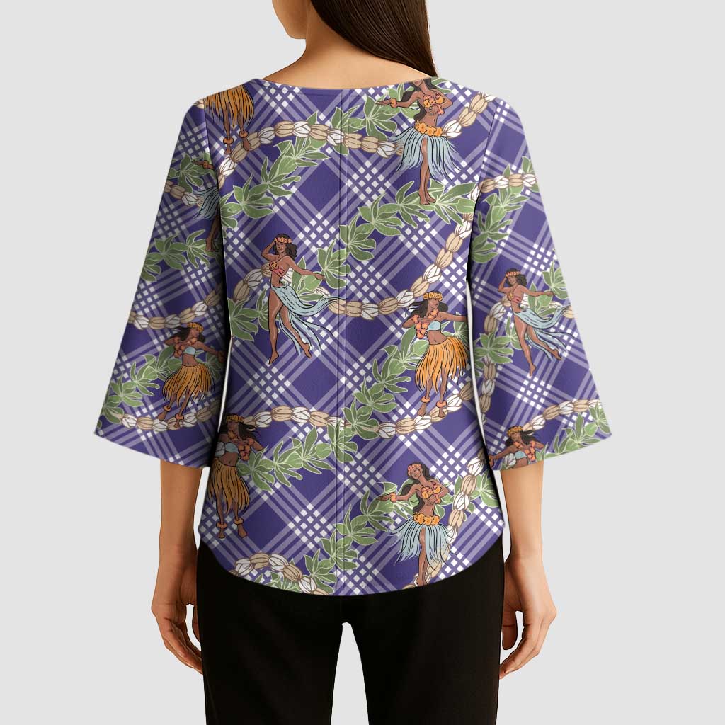Lavender Palaka Hula Girls Seamless Hawaii Aloha Kimono Sleeve Blouse LT7 - Polynesian Pride