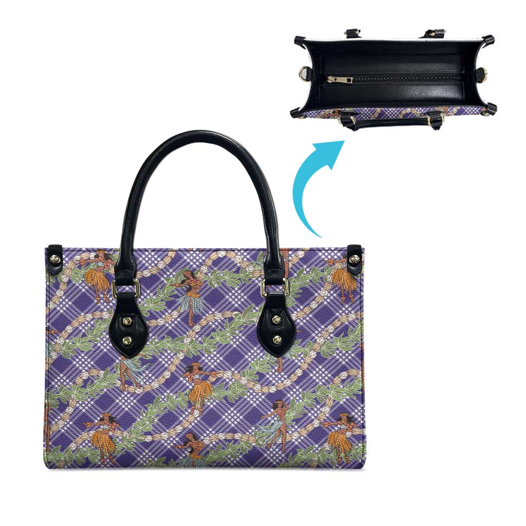 Lavender Palaka Hula Girls Seamless Hawaii Aloha Leather Bag LT7 - Polynesian Pride