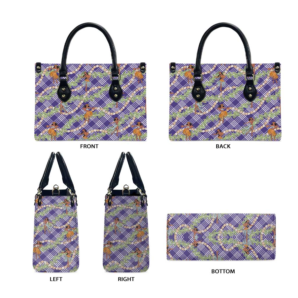 Lavender Palaka Hula Girls Seamless Hawaii Aloha Leather Bag LT7 - Polynesian Pride