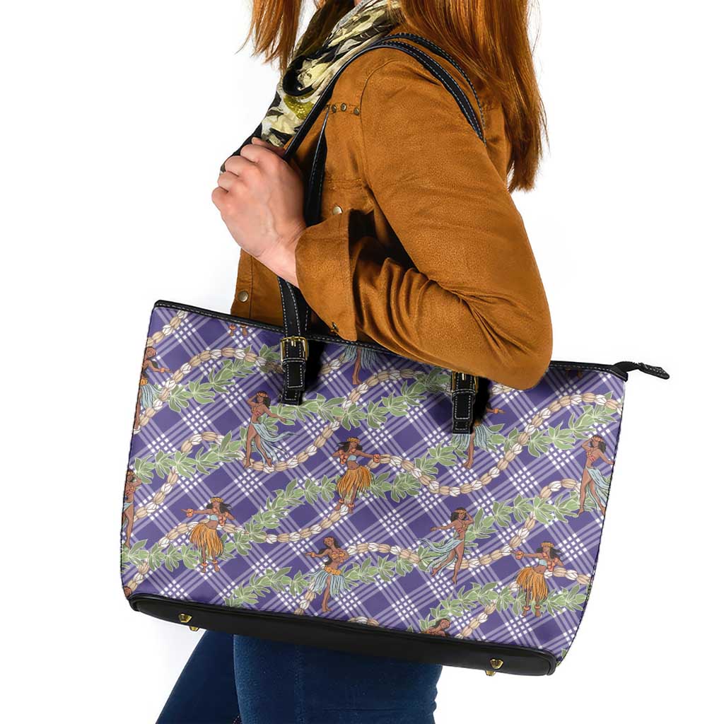 Lavender Palaka Hula Girls Seamless Hawaii Aloha Leather Tote Bag - Polynesian Pride