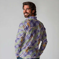 Lavender Palaka Hula Girls Seamless Hawaii Aloha Long Sleeve Polo Shirt - Polynesian Pride