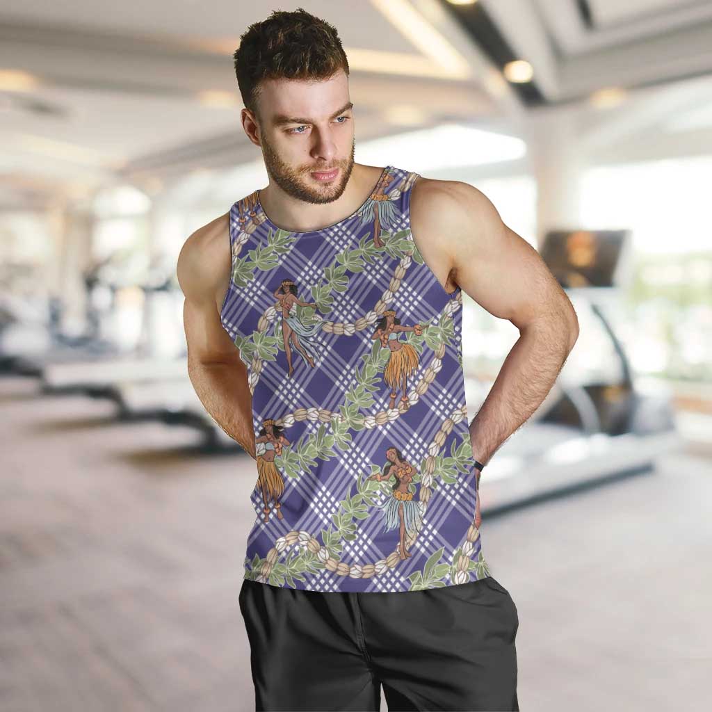 Lavender Palaka Hula Girls Seamless Hawaii Aloha Men Tank Top LT7 Lavender - Polynesian Pride