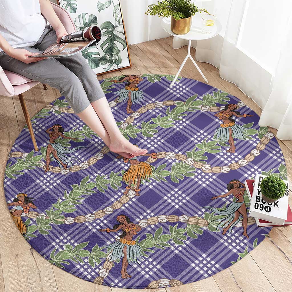 Lavender Palaka Hula Girls Seamless Hawaii Aloha Round Carpet - Polynesian Pride