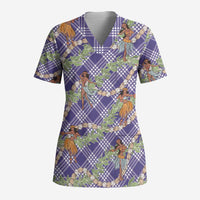 Lavender Palaka Hula Girls Seamless Hawaii Aloha Scrub Top LT7 Adult Lavender - Polynesian Pride