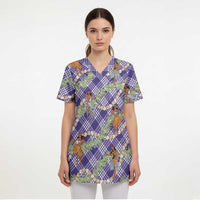 Lavender Palaka Hula Girls Seamless Hawaii Aloha Scrub Top LT7 - Polynesian Pride
