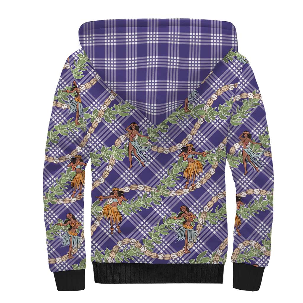 Lavender Palaka Hula Girls Seamless Hawaii Aloha Sherpa Hoodie - Polynesian Pride