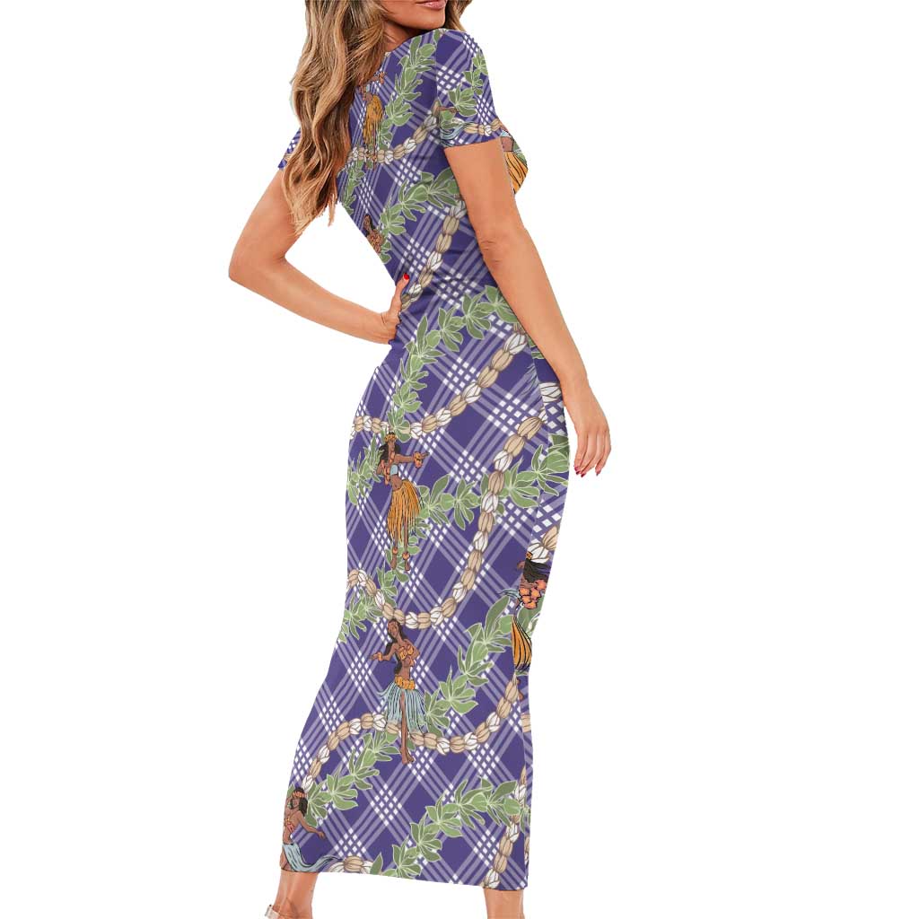Lavender Palaka Hula Girls Seamless Hawaii Aloha Short Sleeve Bodycon Dress LT7 - Polynesian Pride