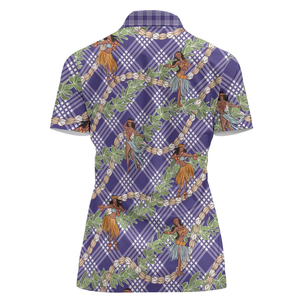 Lavender Palaka Hula Girls Seamless Hawaii Aloha Women Polo Shirt LT7 - Polynesian Pride
