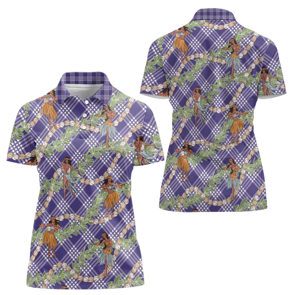 Lavender Palaka Hula Girls Seamless Hawaii Aloha Women Polo Shirt LT7 - Polynesian Pride