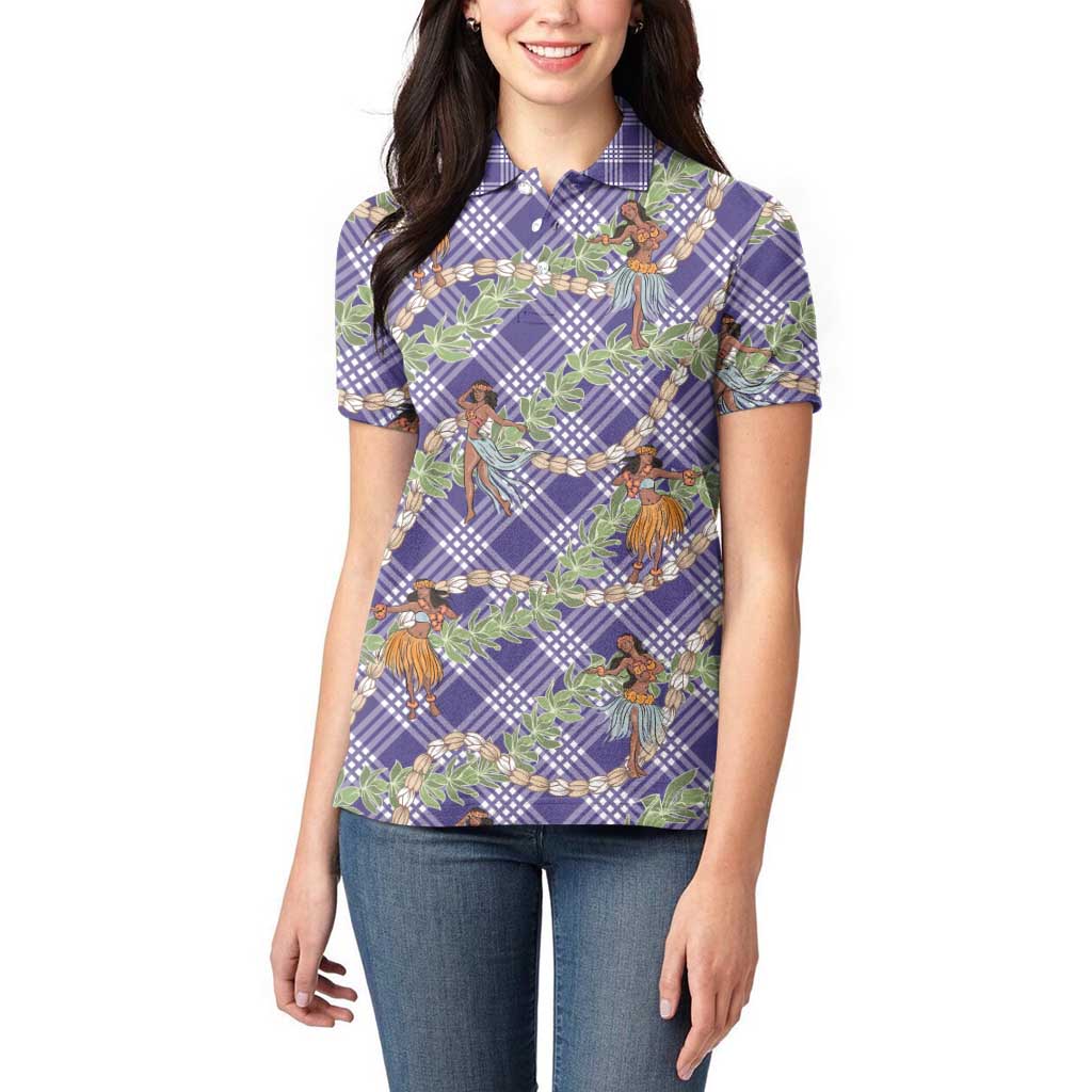 Lavender Palaka Hula Girls Seamless Hawaii Aloha Women Polo Shirt LT7 - Polynesian Pride