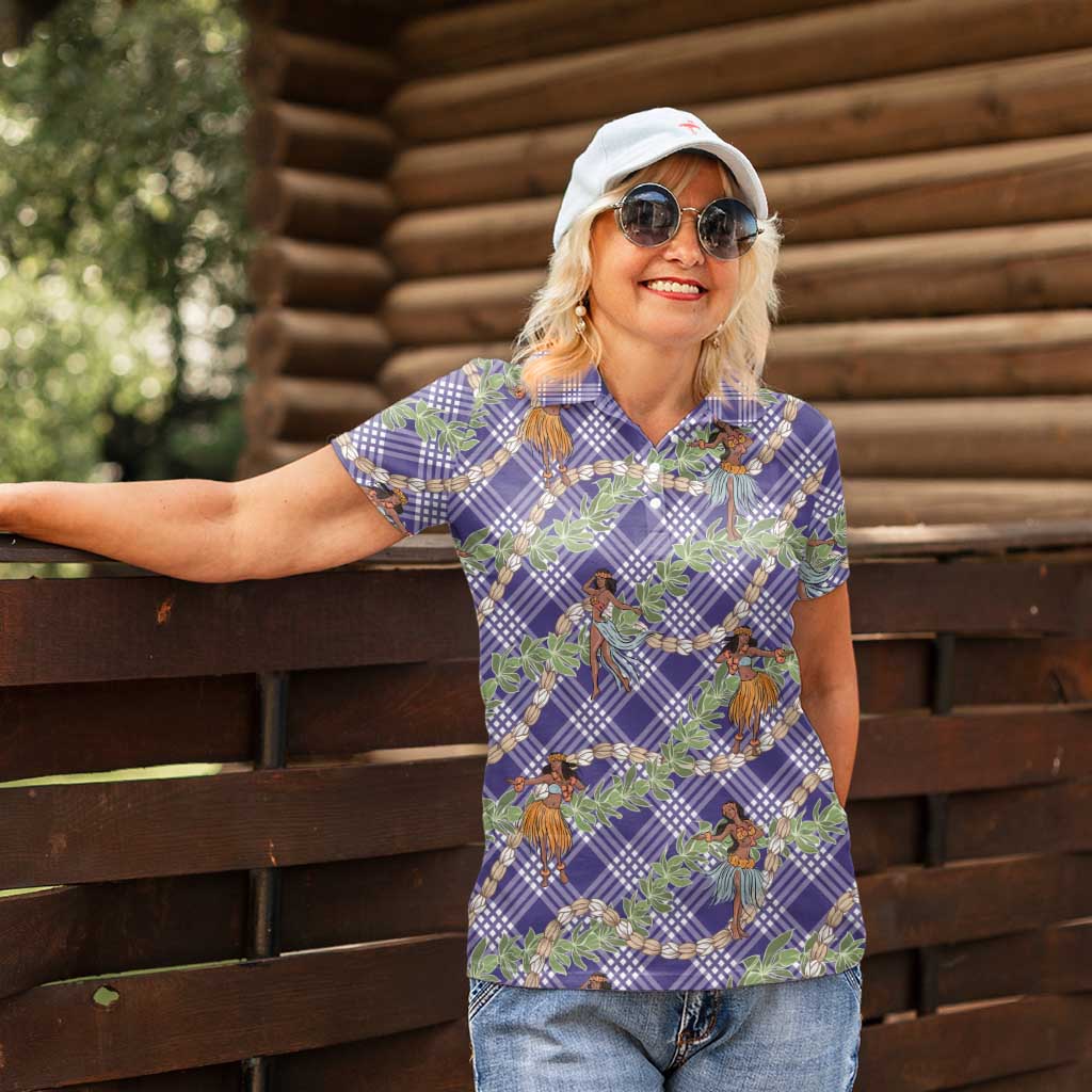 Lavender Palaka Hula Girls Seamless Hawaii Aloha Women Polo Shirt LT7 - Polynesian Pride
