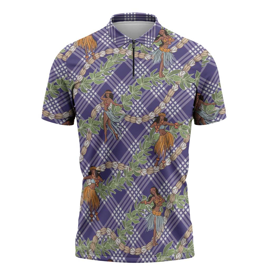 Lavender Palaka Hula Girls Seamless Hawaii Aloha Zipper Polo Shirt - Polynesian Pride