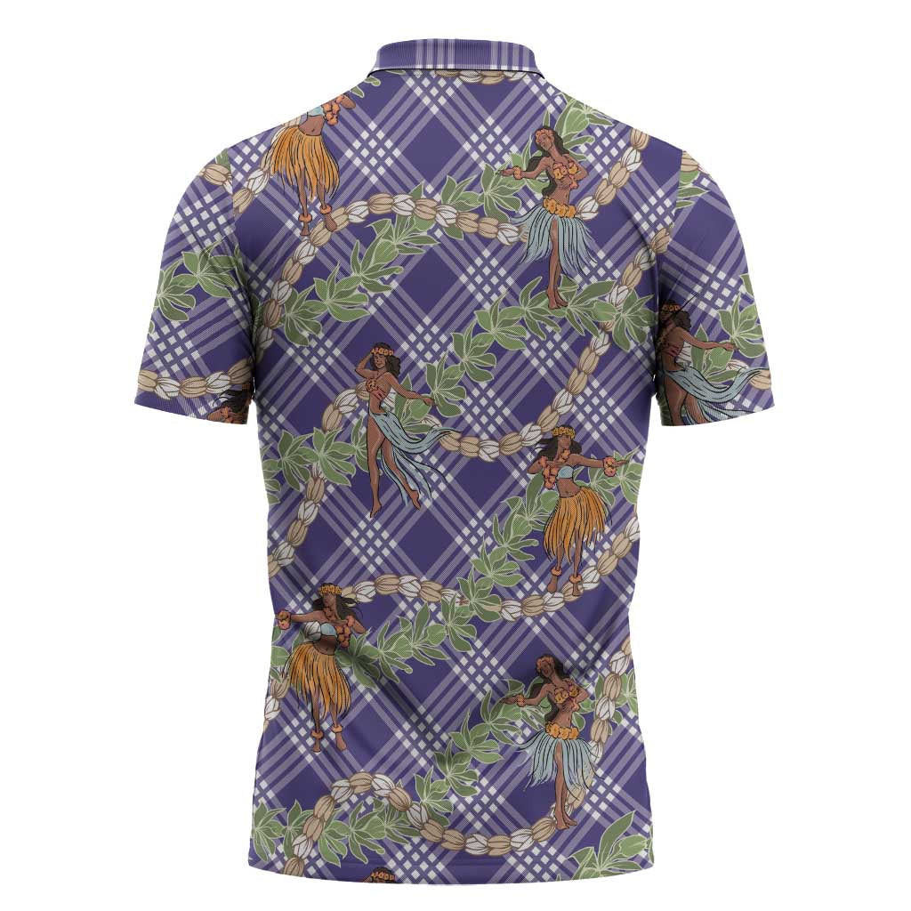 Lavender Palaka Hula Girls Seamless Hawaii Aloha Zipper Polo Shirt LT7 - Polynesian Pride