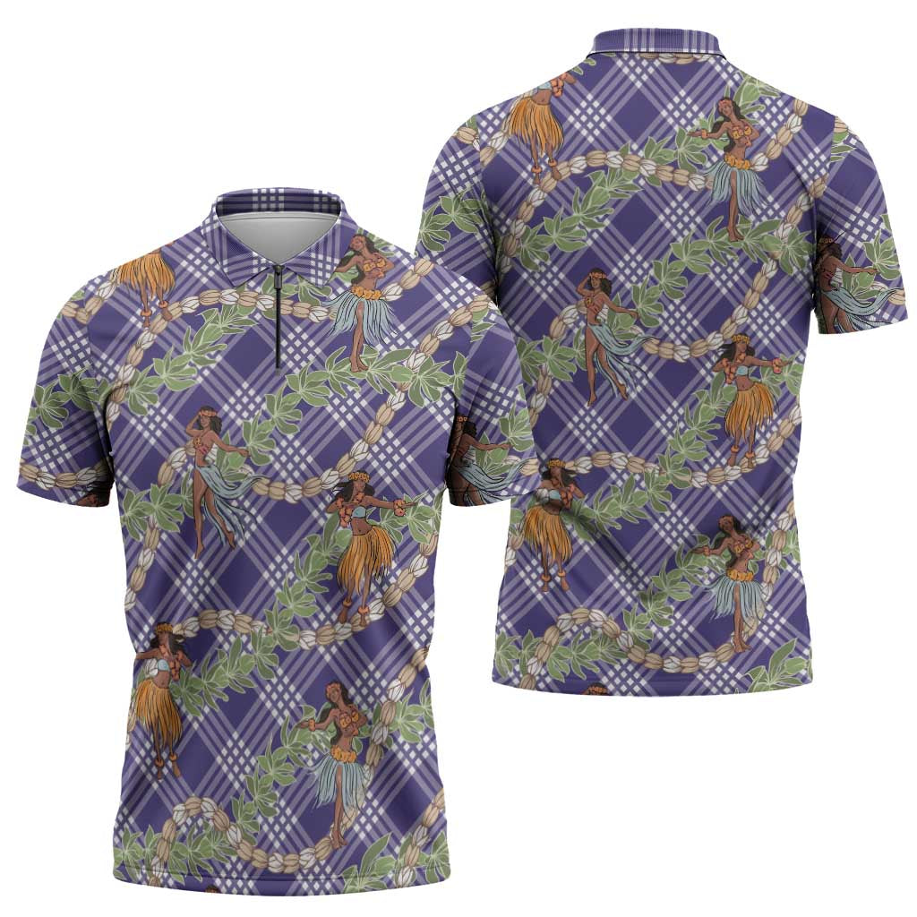 Lavender Palaka Hula Girls Seamless Hawaii Aloha Zipper Polo Shirt LT7 - Polynesian Pride