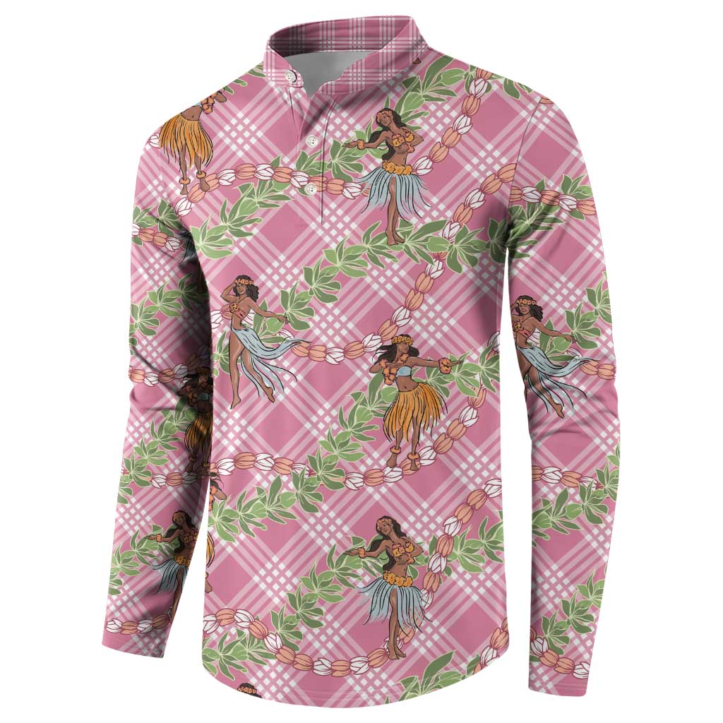 Lokelani Pink Palaka Hula Girls Seamless Hawaii Aloha Button Sweatshirt LT7 - Polynesian Pride