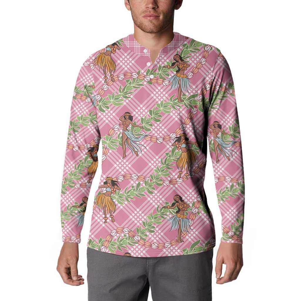 Lokelani Pink Palaka Hula Girls Seamless Hawaii Aloha Button Sweatshirt LT7 - Polynesian Pride