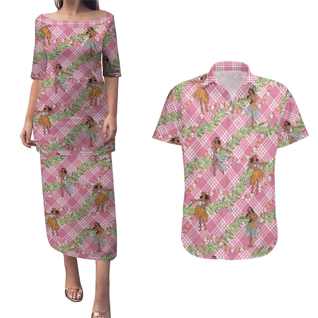 Lokelani Pink Palaka Hula Girls Seamless Hawaii Aloha Couples Matching Puletasi and Hawaiian Shirt - Polynesian Pride
