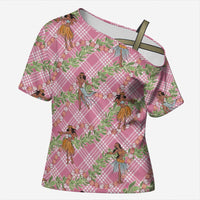 Lokelani Pink Palaka Hula Girls Seamless Hawaii Aloha Cross Shoulder Shirt - Polynesian Pride